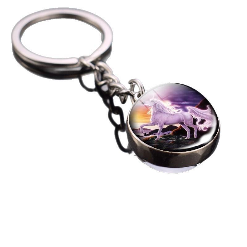 Unicorn Pattern Jewelry With Round Zinc Alloy Glass Charm For Gift And Daily Wear