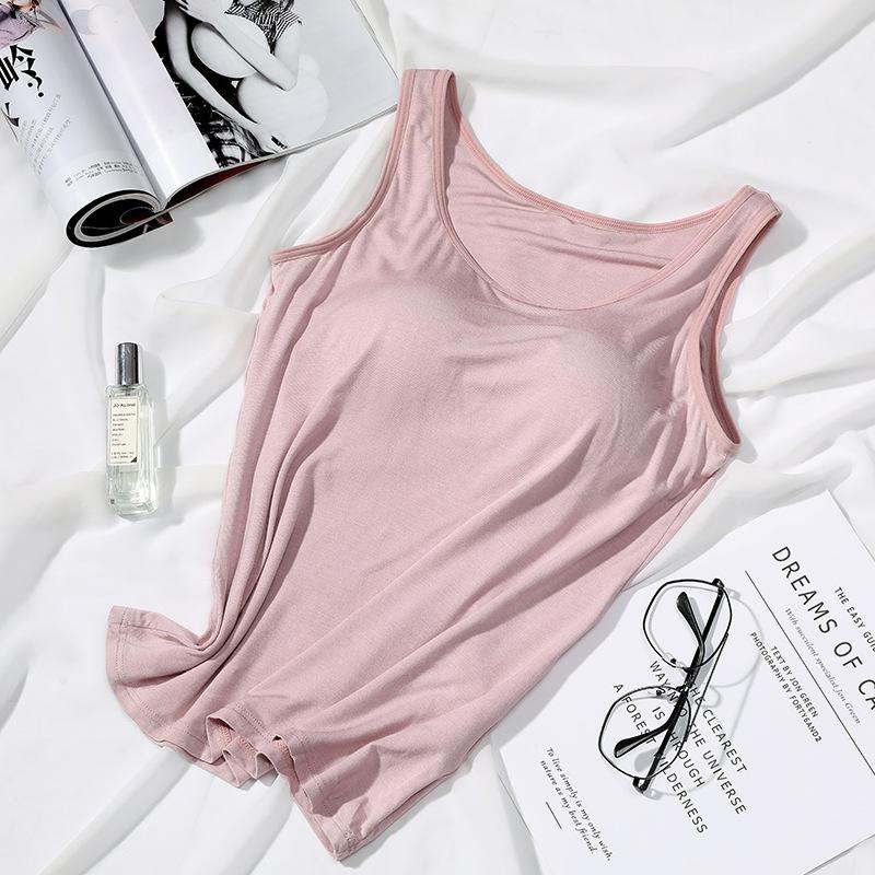 Women's Vest One-piece Vest with Chest Pad Women's No Steel Ring No-wear Bra Cup Women's Outer Wear Base