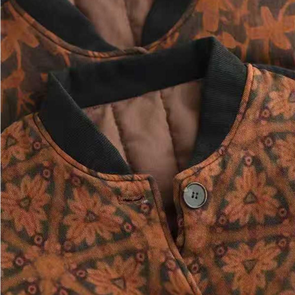 Johnature Women Vintage Print Floral Jackets Button Long Sleeve Winter Coats Warm Winter Casual Female Jackets