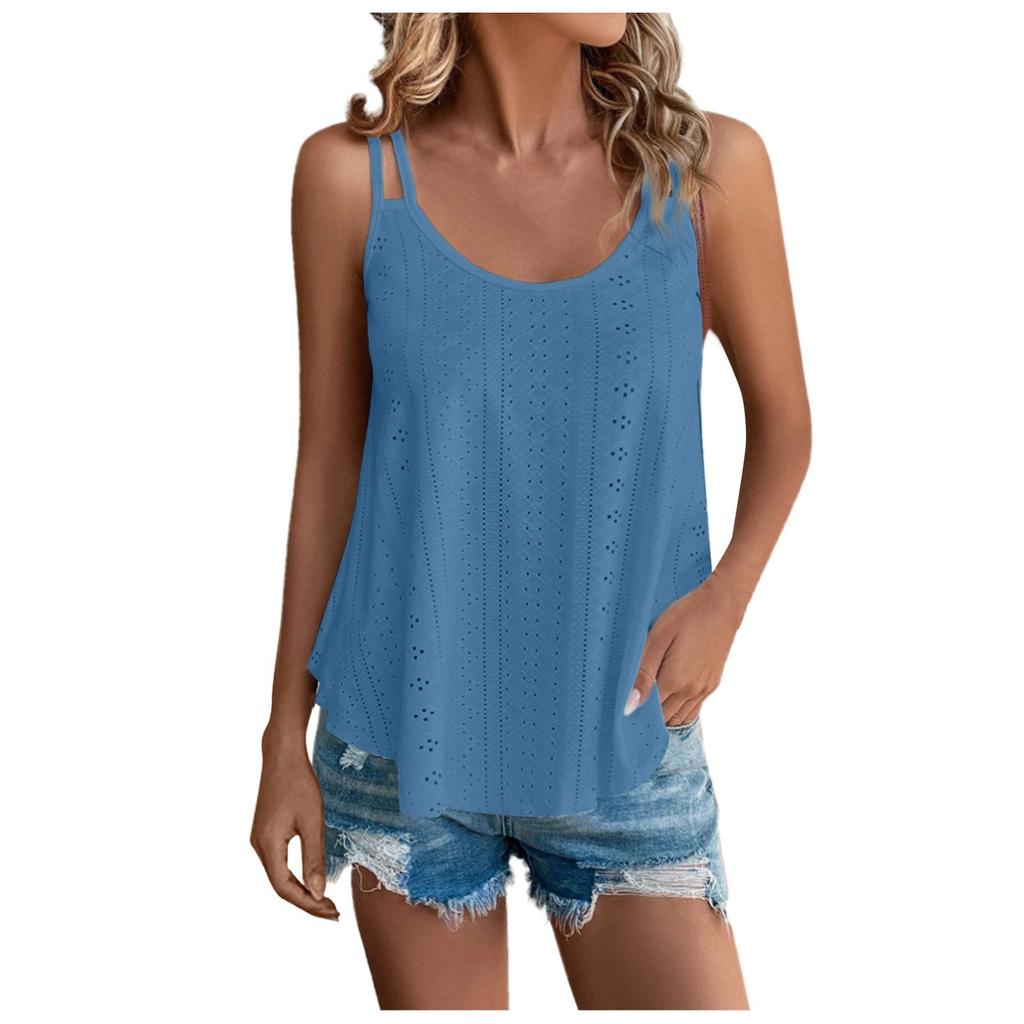 Women's Color Top Mesh Hollowed Out Sleeveless Vest T-shirt