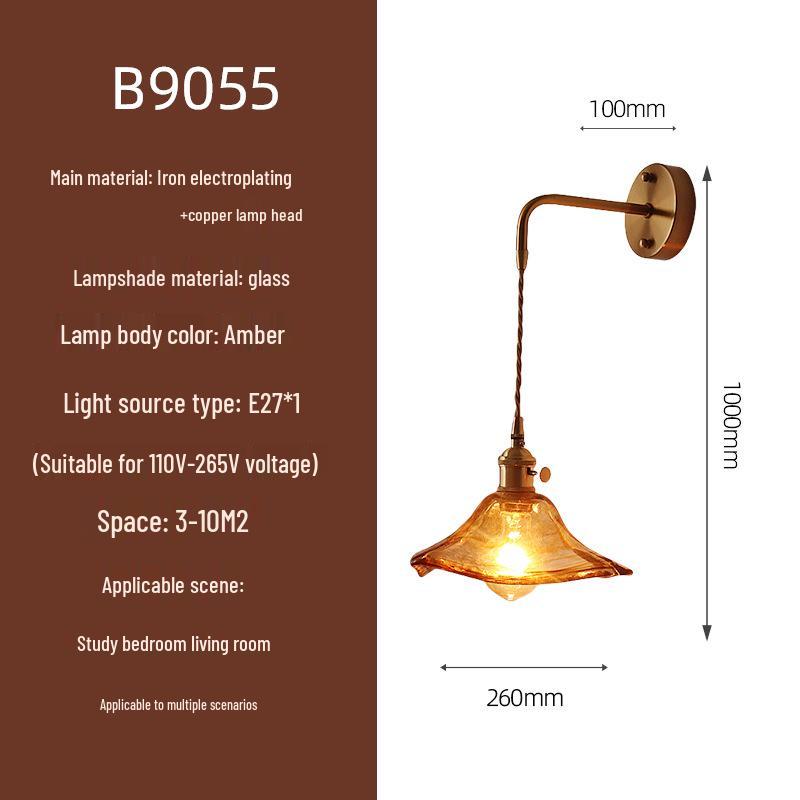 Elegant All-Copper Glass Wall Lamp: Creative Crystal Decor for Hotel Bedrooms and Staircases