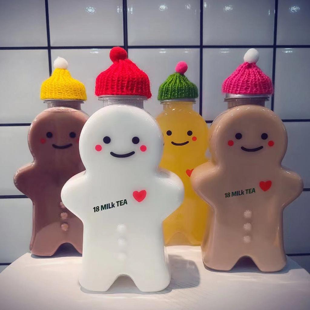 5pcs Cute Gingerbread Man Candy Jar with Lid Plastic Bottle Cookie Storage Bottle for Kids Winter Party Christmas Decor