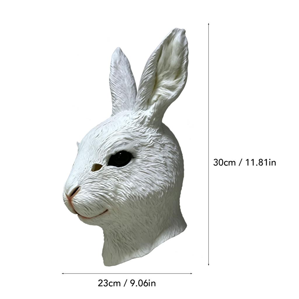 Maschera Facciale da Coniglio a Testa Intera in Lattice Testa di Coniglio Spaventosa Maschera Facciale Animale Costume Festivo per Festa Scherzosa Cosplay Bianco