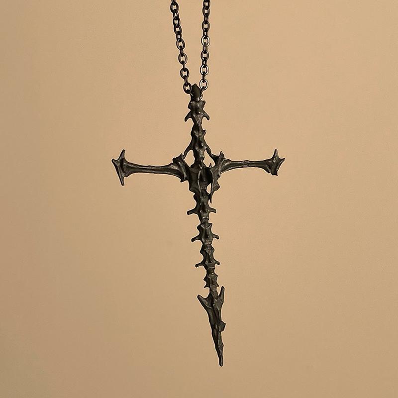 New Retro Skeleton Personality Cross Pendant Necklace For Men Women Minimalist Punk Party Jewelry Gifts