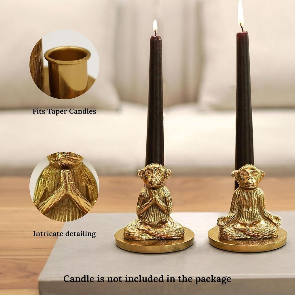 Aluminium Pair of Yoga Monkey Candle Holder for Home Decoration | Antique Gold Decorative Stag Candle Stand for Home Decor