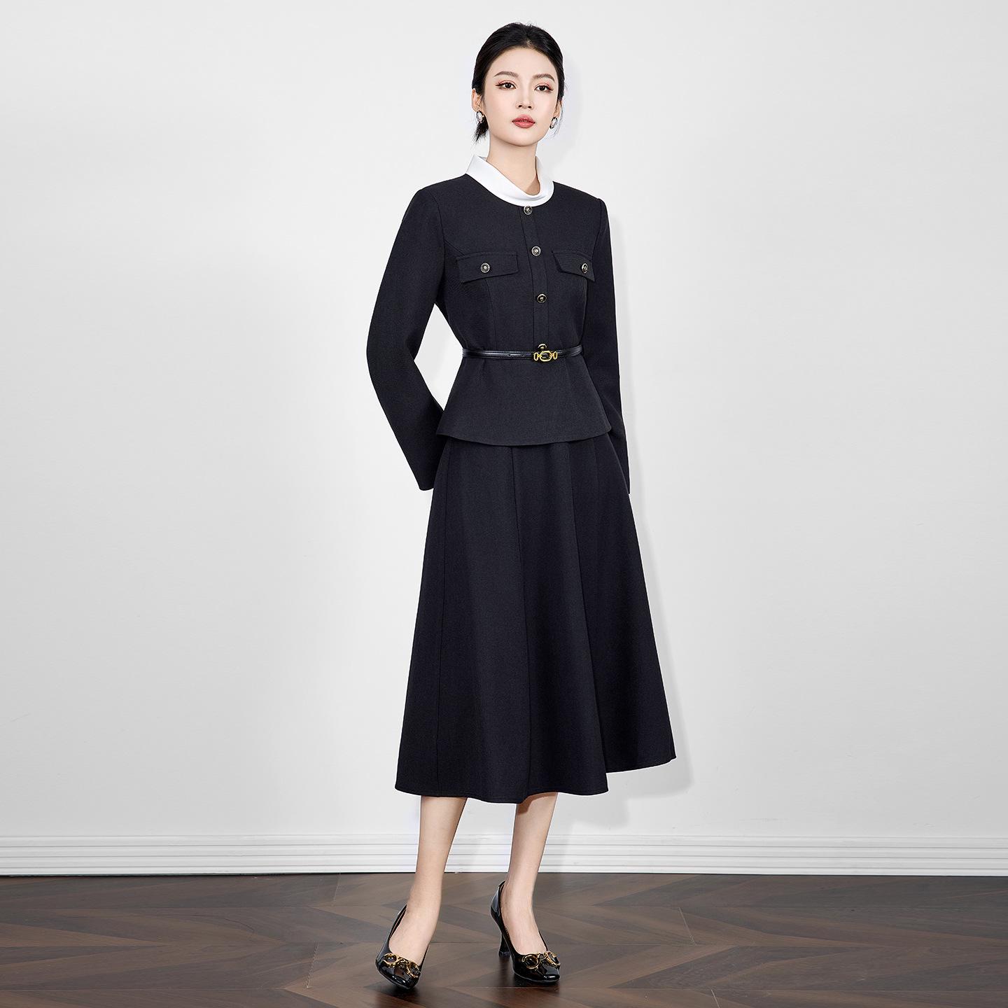 

Элегантный топ с воротником колор-блок и юбка - Набор для женщин - Коллекция Осень/Зима Medium чёрный