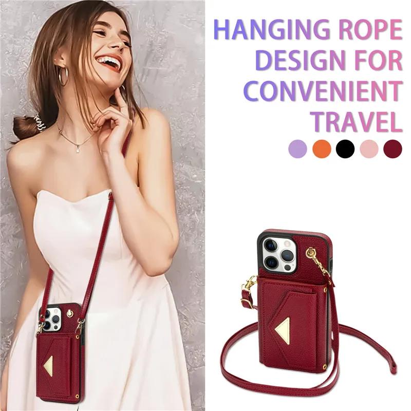 Crossbody Lanyard Leather Wallet Card Phone Case For iPhone 17 Air 16E 16 Pro Max 15 14 Plus 13 12 11 XS XR X Flip Stand Cover