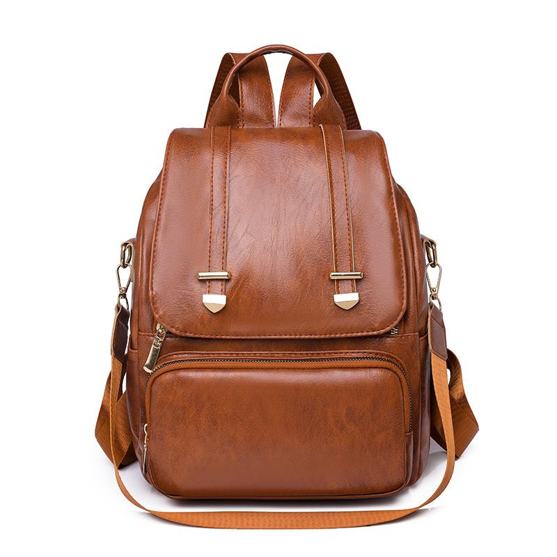 PU soft leather backpack women s new versatile large-capacity women s backpack retro anti-theft backpack коричневый