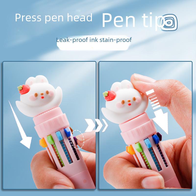 Bolígrafo Retráctil de 10 Colores Kaba Bear - Lindo Estilo de Dibujos Animados Bolígrafo de Aceite Multicolor
