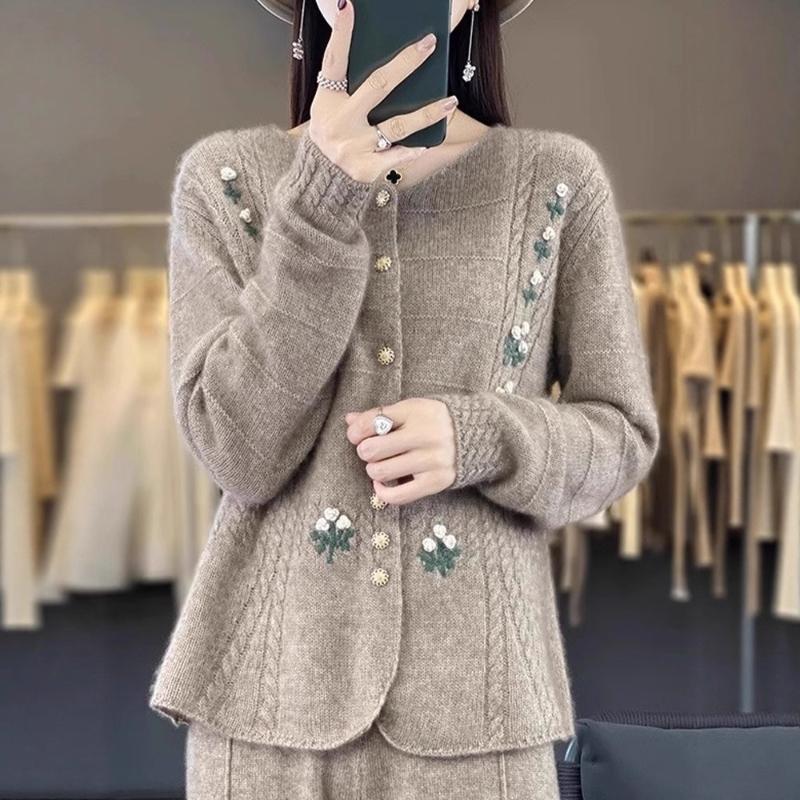 

Кардиган женский вязаный с круглым вырезом, тяжелая промышленность, крючок, дизайнерский, темпераментный, осенний, с длинными рукавами One Size серый