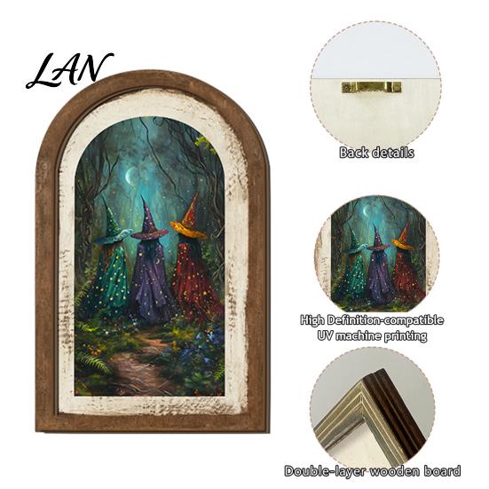Halloween Entrance Cabinet Decor Ghost/Witch Arched Wall Decor, Cute Ghost Table Sign, Rustic Farmhouse Shelf Retro Room Decorative Hanging
