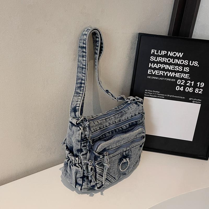 Denim Messenger Bag Vintage Women's Bag Large Capacity Multi-Layer Shoulder Bag