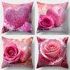 Floral Pillowcase With Sparkling Hearts And Pink Roses Bedroom Sofa Decorative Cushion Cover With Zipper Soft Cushion Cover