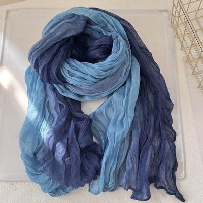 Ladies' Gradient Wrinkle Scarf - Lightweight, Soft, Breathable Scarf - Long Shawl, Retro Ethnic Style Scarf, Bohemian Beach Resort Shawl Scarf