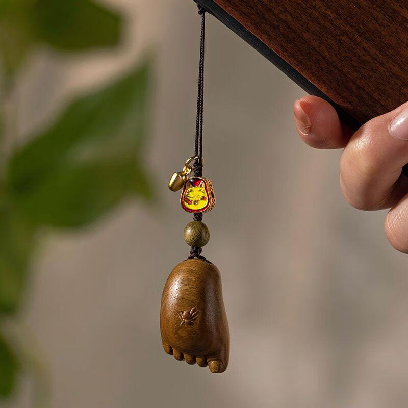 Natural Green Sandalwood  Contentment  Foot Keychain