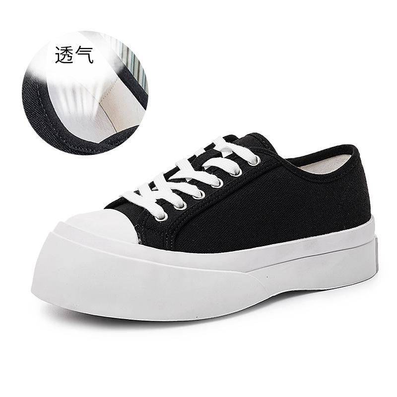 Canvas little white shoes women's 2025 spring new thick-soled heightening single shoes women's versatile big head shoes casual flat-soled women's shoe