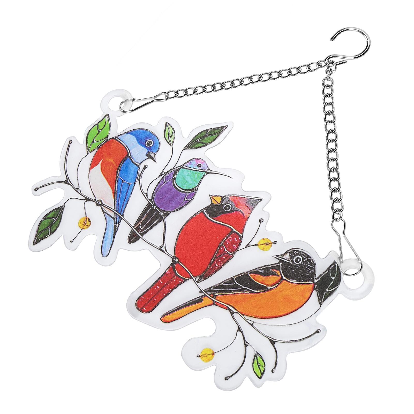 

Birds Stained Window Hangings Multicolor Birds Shape Hanging Ornaments for Windows Door