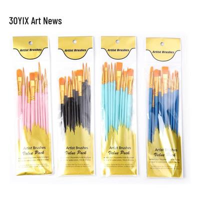 10-Piece Nylon Brush Set for Oil, Gouache, Watercolor, and Acrylic Painting