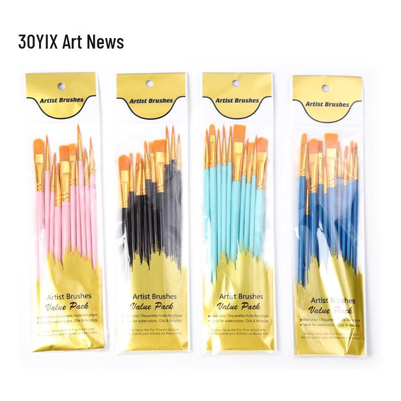 10-Piece Nylon Brush Set for Oil, Gouache, Watercolor, and Acrylic Painting