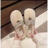 Fashion Winter Fashion Shining Rhinestone Women Fur Slippers Fluffy Fur Outward Soft Flat Shoes Elegant Women's Party Dress Mule Shoes
