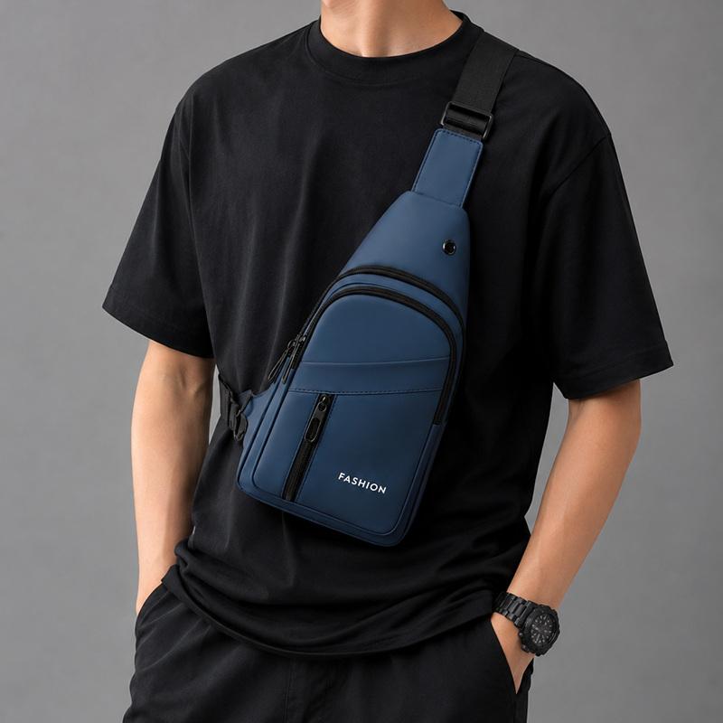 Minimalist Nylon Sling Bag with Multiple Zipper Pockets Casual Crossbody Chest Pack for Daily Travel