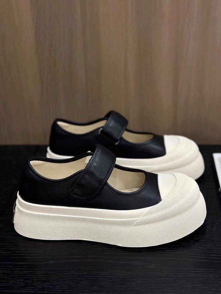 Thick Bottom Mary Jane Single Shoes Female Spring and Summer Shallow Mouth Lazy Big Head Small White Shoes