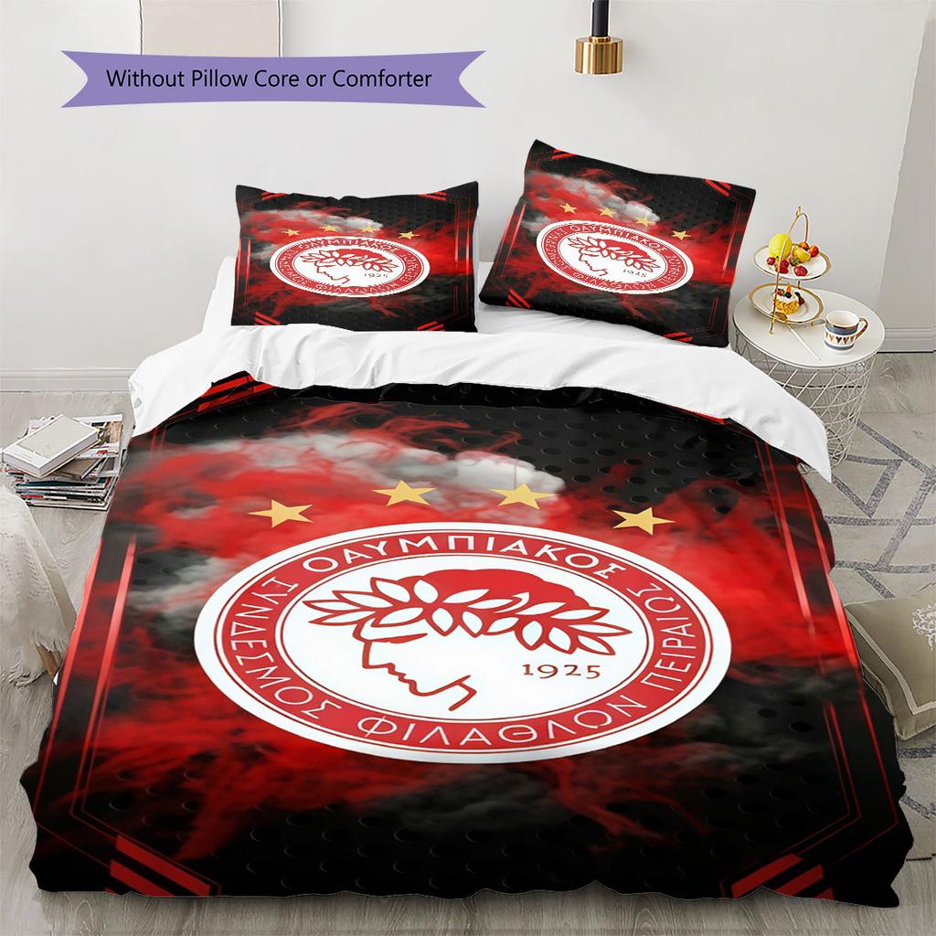 Olympiacos F.C Juego de Ropa de Cama Colcha Funda de Colcha Funda de Almohada Decoración del Hogar Regalo de Cumpleaños (1 * funda nórdica + 2 * fundas de almohada, sin núcleo)