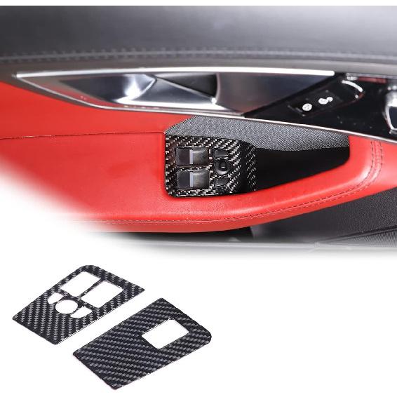 Soft Carbon Fiber Car Window Lift Switch Frame Cover Panel Trim Decoration Sticker for Jaguar F-Type 2013-2024 Auto Glass Lift Switch Frame (Black)