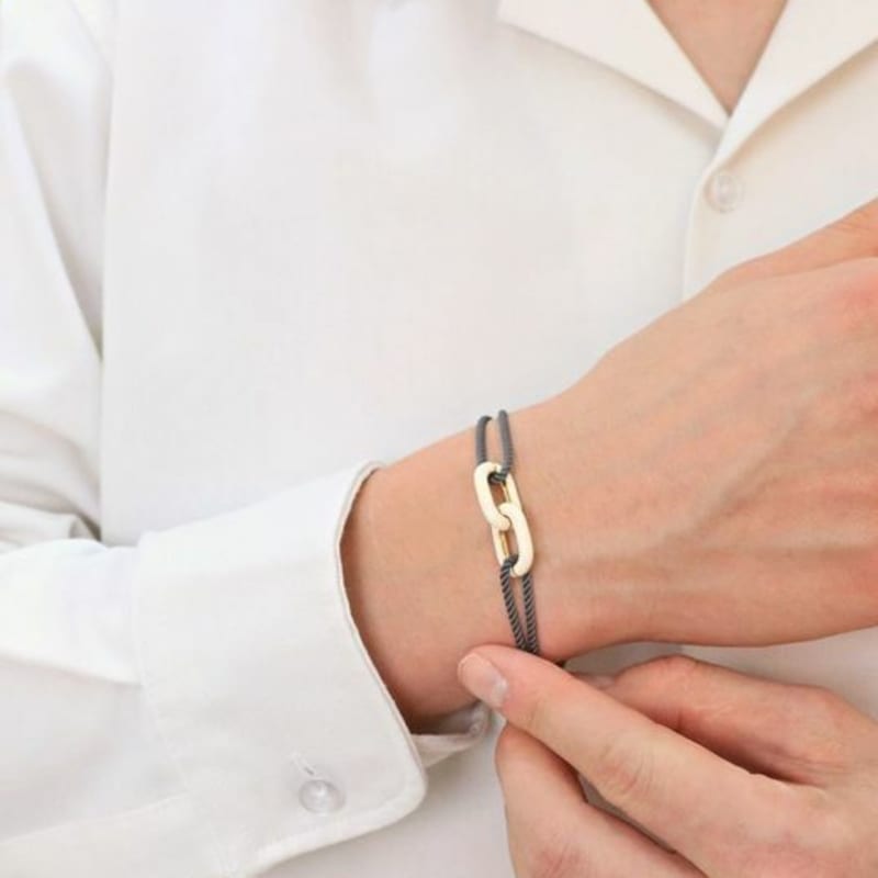Gaman IVORY ENAMEL GREY CORD BRACELET