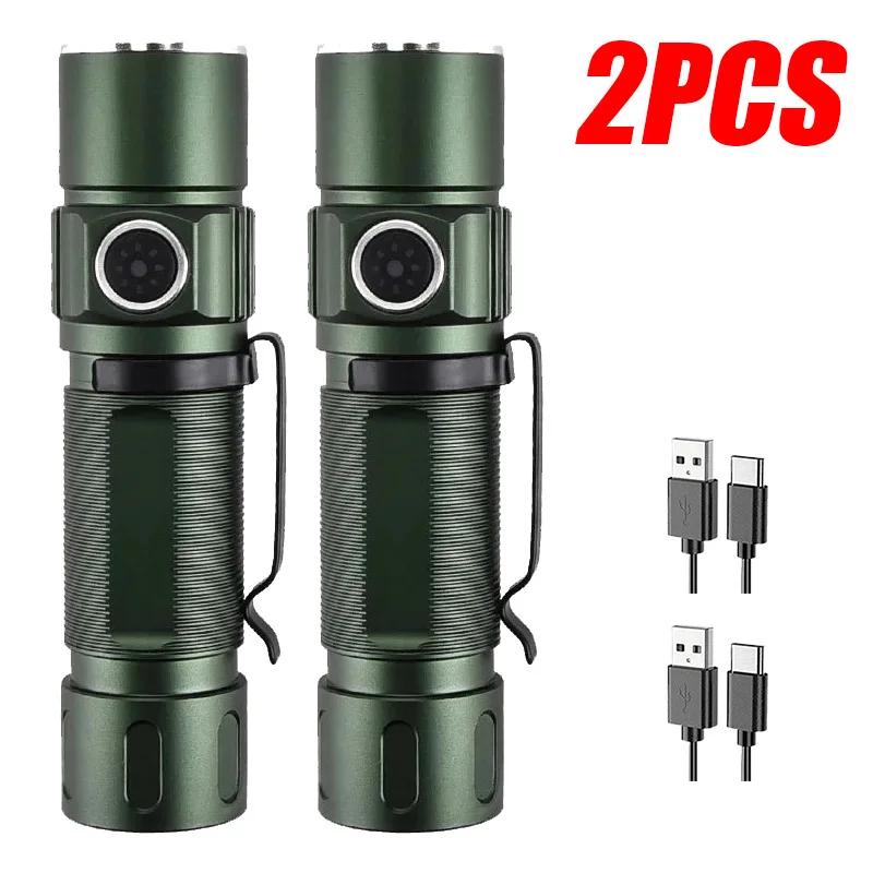 1100LM Powerful EDC LED Flashlight USB Rechargeable Tactical Torch With 18650 Built-in Battery Outdoor Camping Fishing Lantern