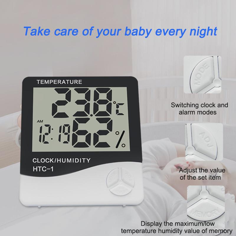 Household Temperature Humidity Meter Digital Clock Alarm Clock High Accuracy Indoor Hermometer