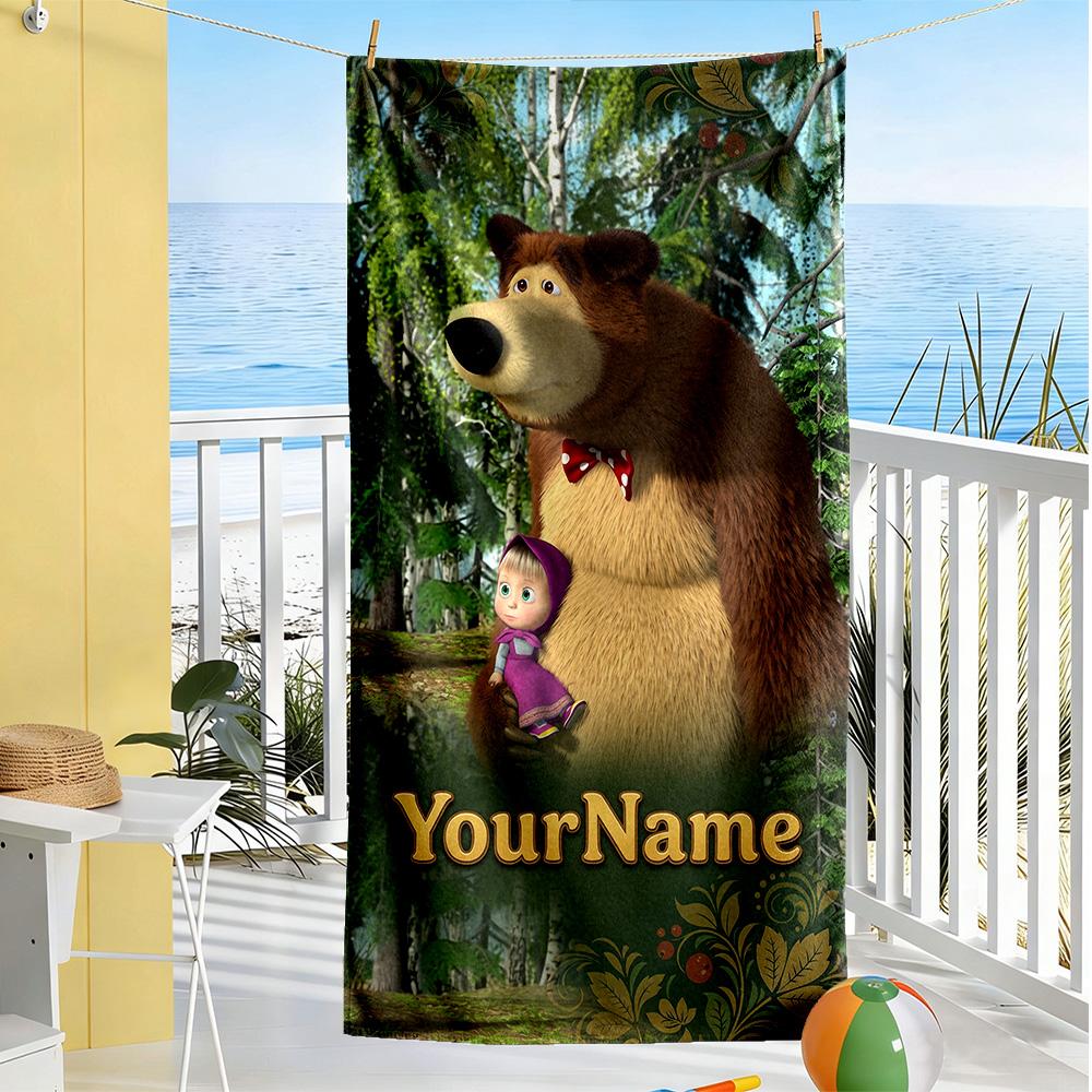 Masha Bear Customize Your Name Beach Towel Super Soft Microfiber Quickdry Fabric