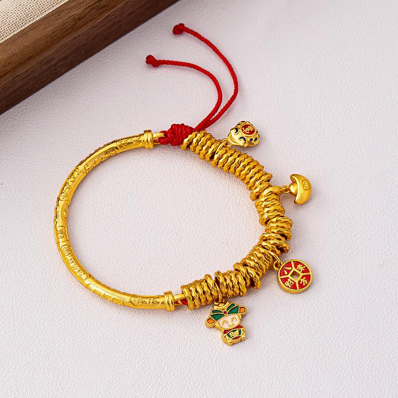 Gold Sand Zodiac Red Rope Braided Bracelet - Retro, Versatile & Luxurious Series