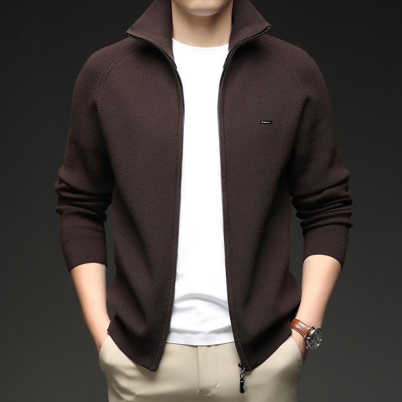 Men s Korean Style High Neck Zip-Up Cardigan - Warm, Fashionable Autumn/Winter Knit Sweater L
