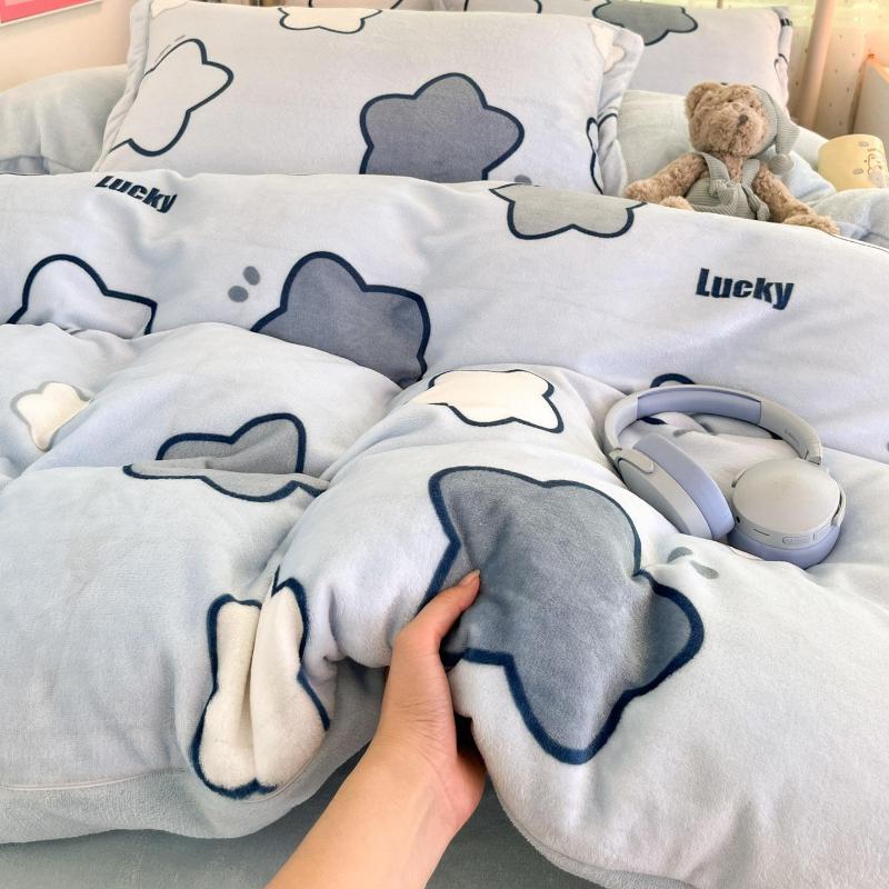 Winter Thickened Milk Fleece Bed Four-piece Set New Coral Fleece Flannel Single Quilt Cover Bed Sheet Three-piece Set Bedding