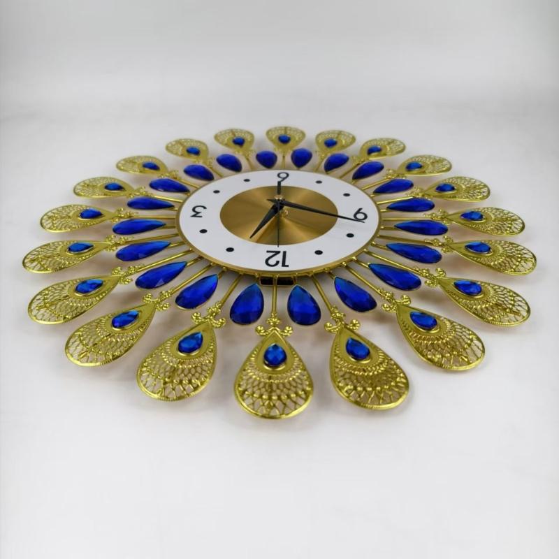 Crystal Leaves Wall Clock None-Ticking Silents Battery Operated Clocks Decorative Wall Clocks for Living Room Decors