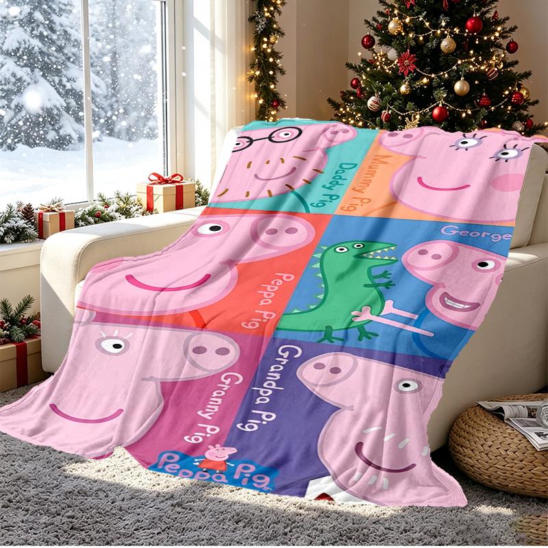 Peppa Pig Pattern Blanket for Home Decoration, Bed, Sofa, Car Travel, Camping, Suitable for All Seasons, Birthday Christmas Gift
