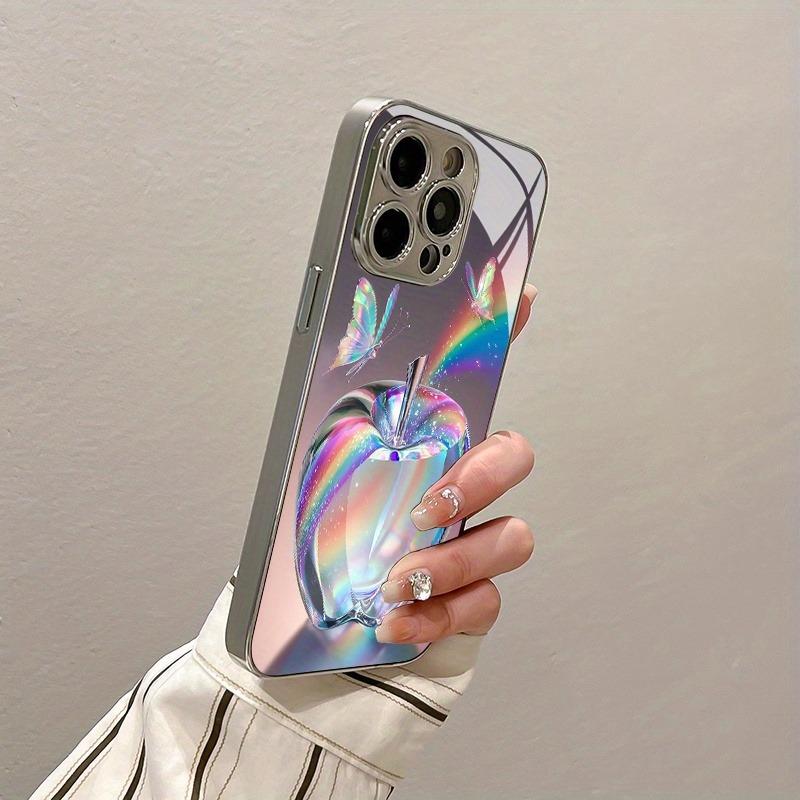 Custodia in Vetro Colorata con Farfalla e Mela Elettroplaccata per Apple iPhone 17 16 15 14 13 12 11 Pro Max Plus 16E 17Air Cover