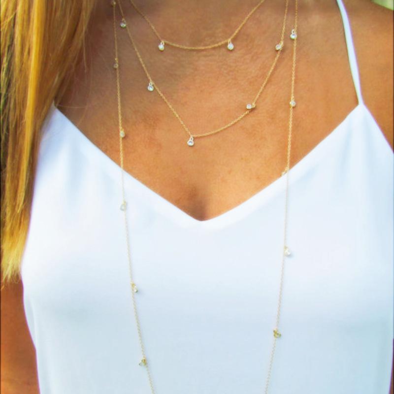 Creative Women's Exaggerated Long Sweater Chain Accessories, Multi-layer Lasso Rhinestone Pendant Necklace