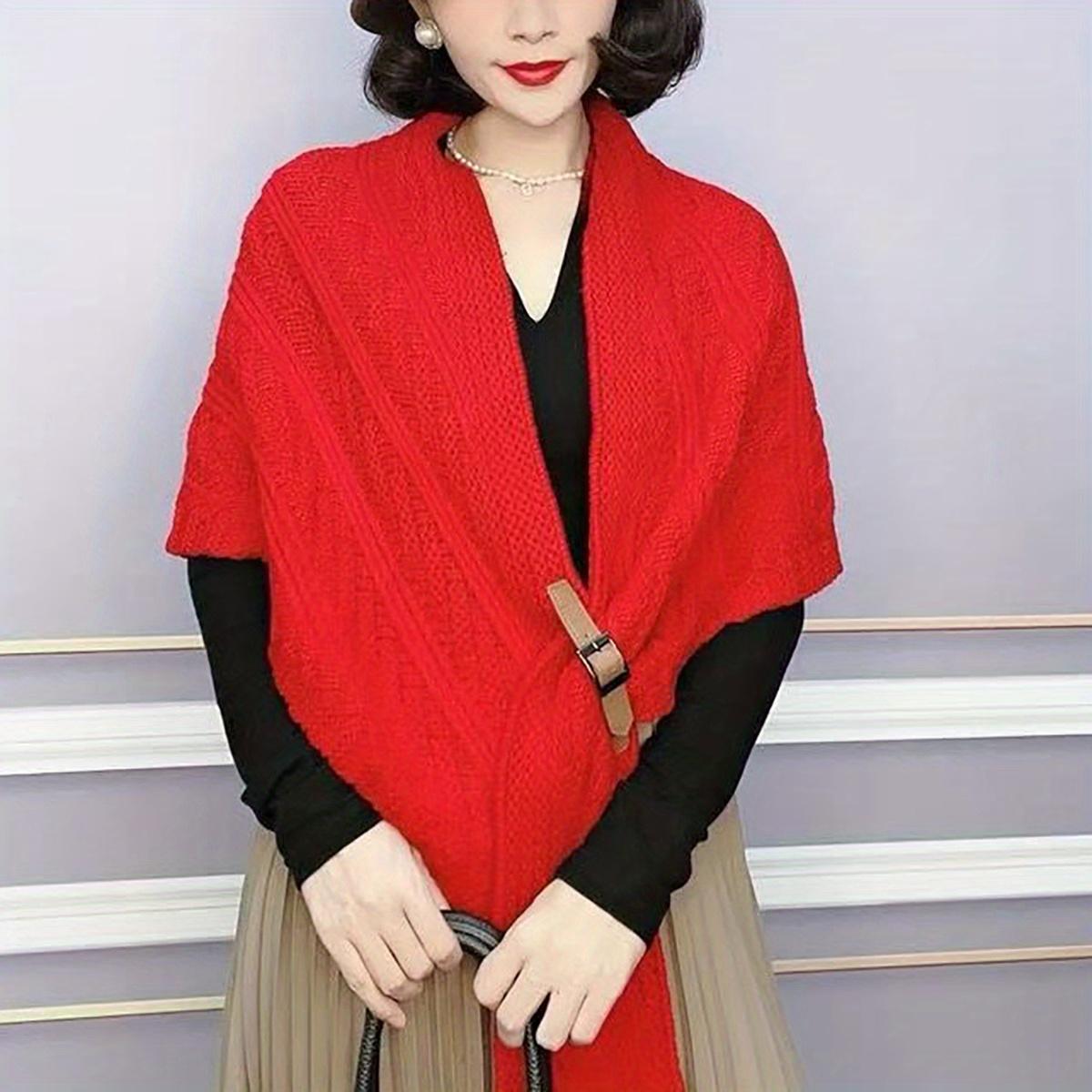 Женский вязаный шаль однотонный, подходит для повседневного ношения, многофункциональный, модный аксессуар one-size