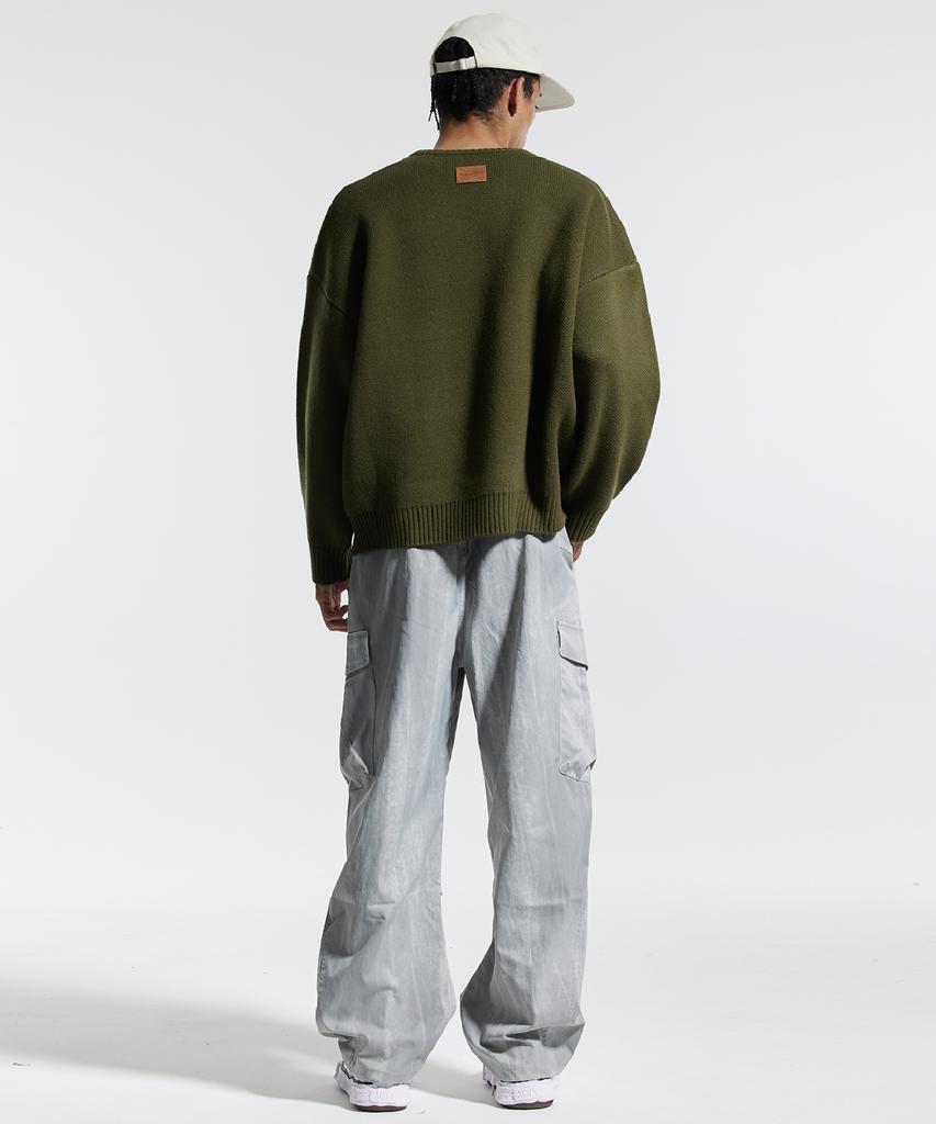CREAM SODA LAB Big Graphic Jacquard Knit Sweatshirt Khaki