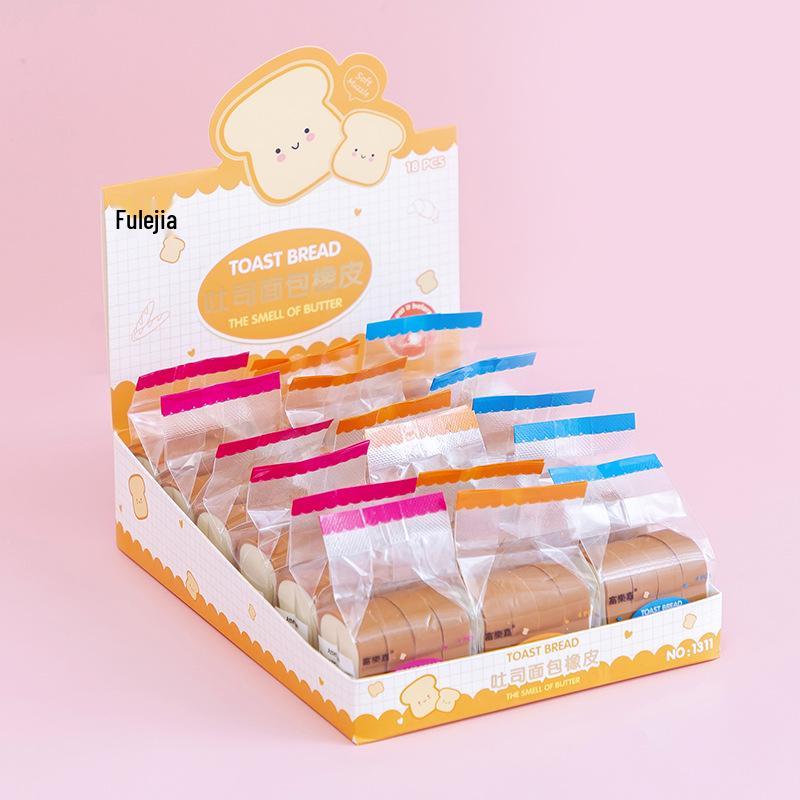 Korean Toast Slice Cartoon Eraser - Large, Clean, Cute Stationery Gift for Students