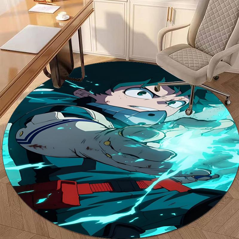 My Hero Academia Bedruckter Runder Teppich Teppich Stuhlteppich Bereichsteppich Eingang Fußmatten, für Bürostuhl Wohnzimmer Schlafzimmer Küchenraum.
