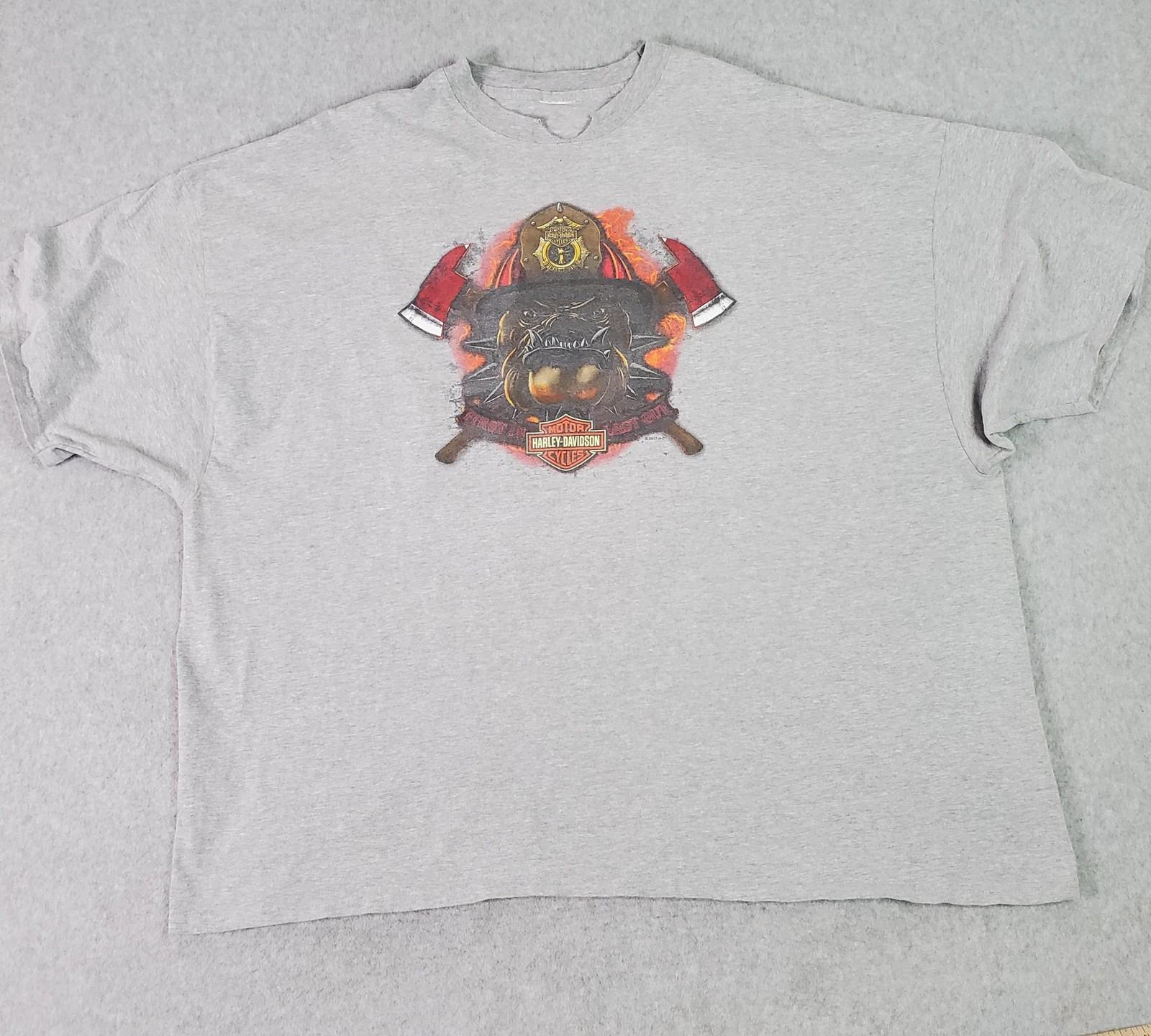 Harley-Davidson Shirt Mens 4XL Gray Firefighter Bulldog Graphic Tee Mad River Unisex T-Shirt XXXL