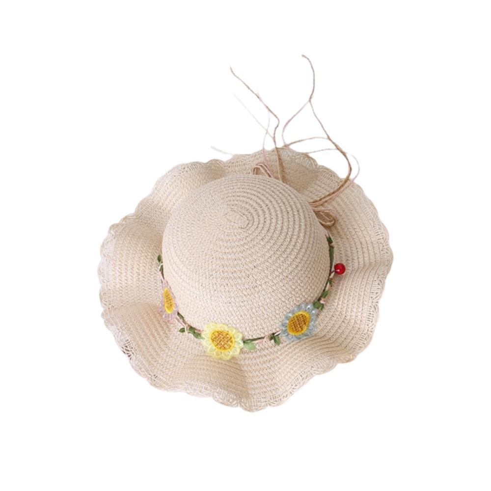Small Daisy Children Beach Straw Hat Wide Brim Fisherman Hat Outdoor Straw Bag Cap Set  Summer