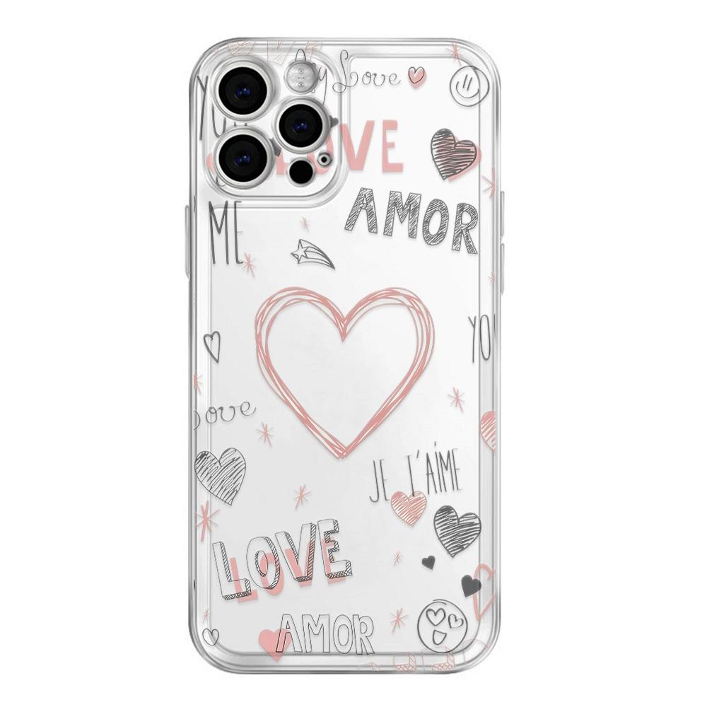 

Heart Case Transparent Soft TPU Phone Case For IPhone 16 Pro Max 15 14 13 12 11 XS X XR 7 8 Plus coque iphone 12 case For iPhone SE (2022)