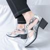 Summer Men’s Silver Sandals Mules Dance Dress Prom Shoes Gold Stylish High Heel Leather Shoes Plus Size