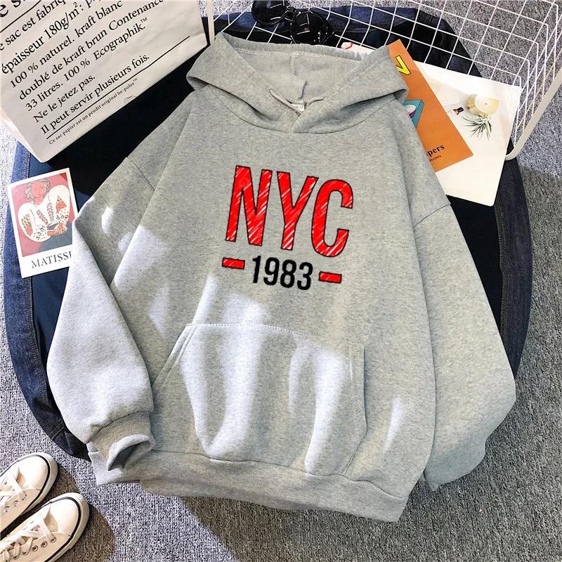 NYC 1983 Print Hoodies New Autumn Winter Casual Thick Men's Top Casual Long Sleeve Sweatshirts Outdoor Sport Clothes