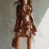 Women's Fashionable Lapel Printed Long,sleeved Single,breasted  Dress