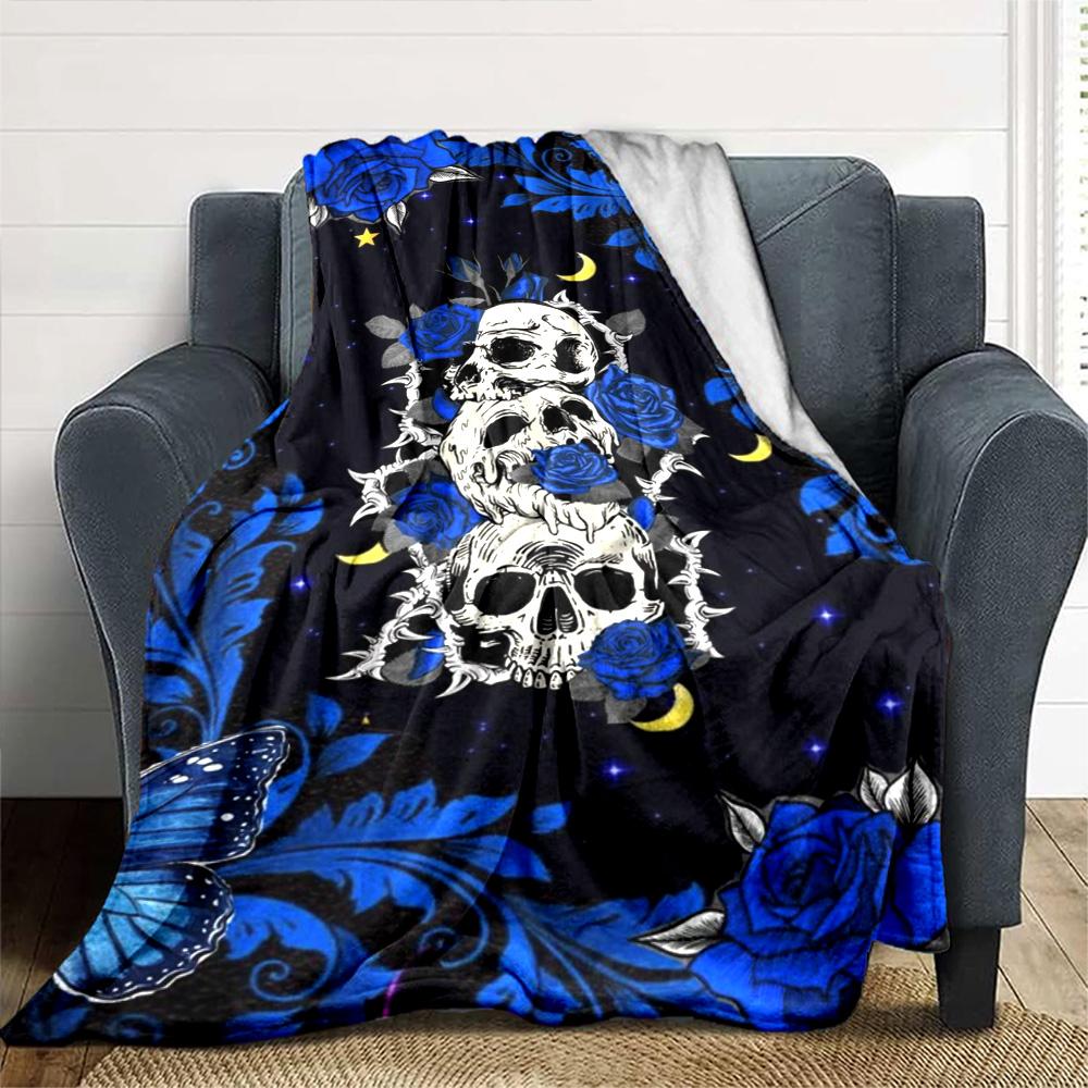 Gotische Schedel Print Flanellen Deken Hoge Kwaliteit Warm Comfortabel Deksel voor Alle Seizoenen Perfect voor Cadeaus Huisdecoratie